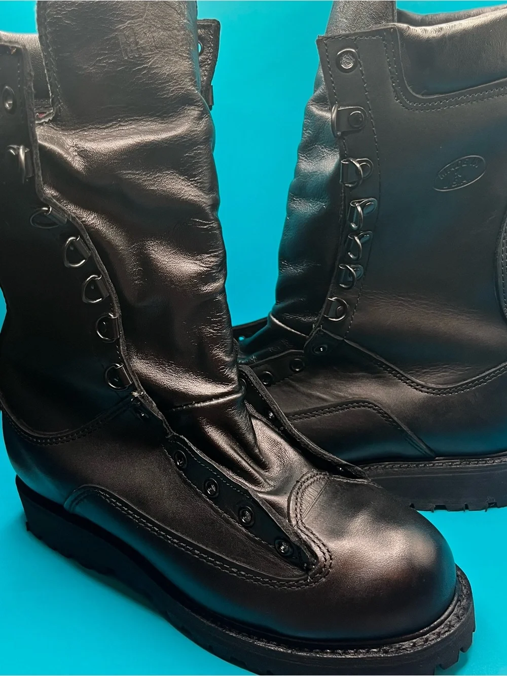 Men's Black Leather Tactical Lace-Up Boots